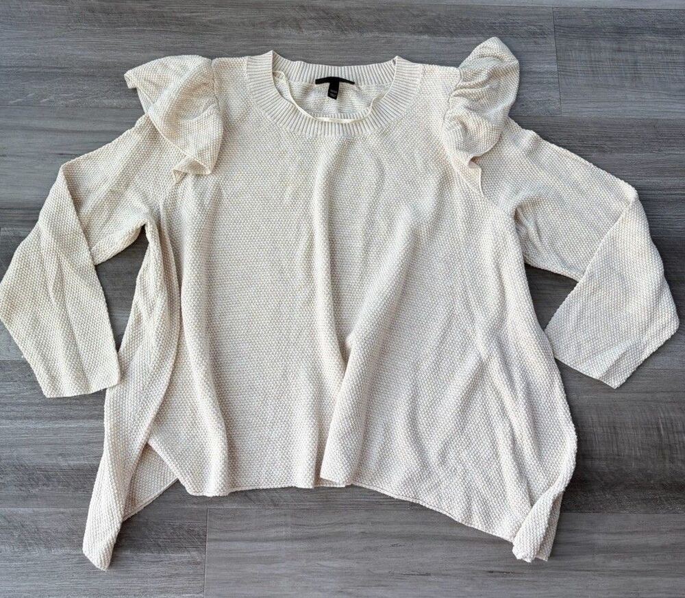 Lane Bryant Sweater 22/24 Womens Beige Textured Knit Puff Shoulder Top Pullover